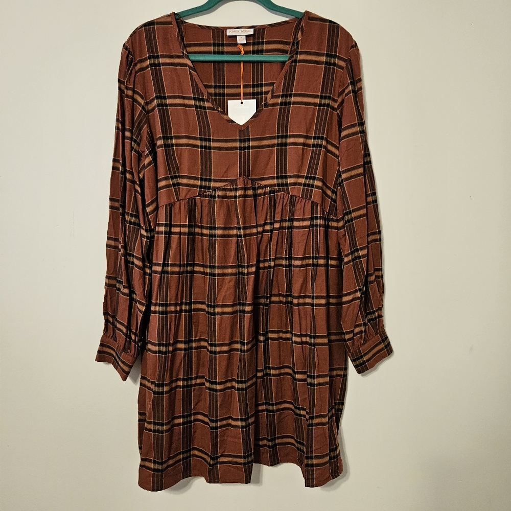 NWT Knox Rose Plaid Babydoll Long Sleeve Dress